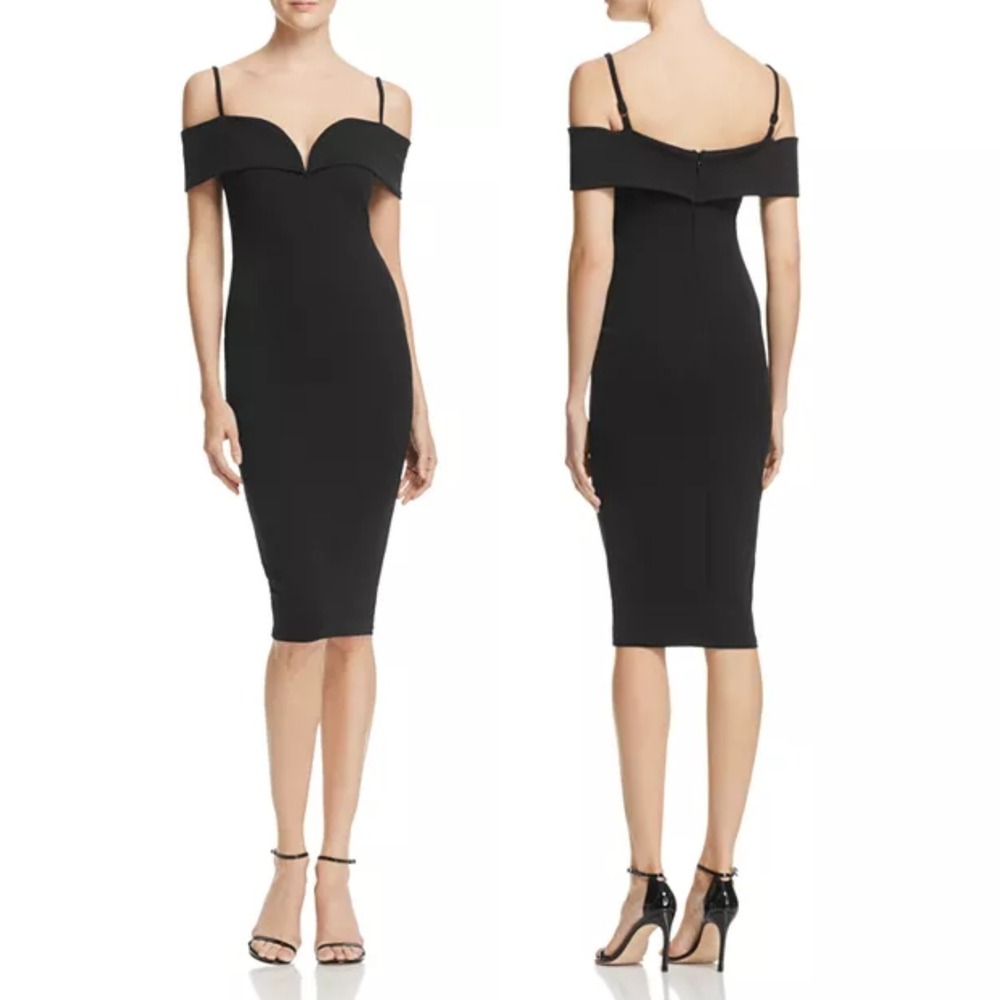 Nookie Black Pretty Belle‎ Cold-Shoulder Off-Shoulder Knee Length Dress Small